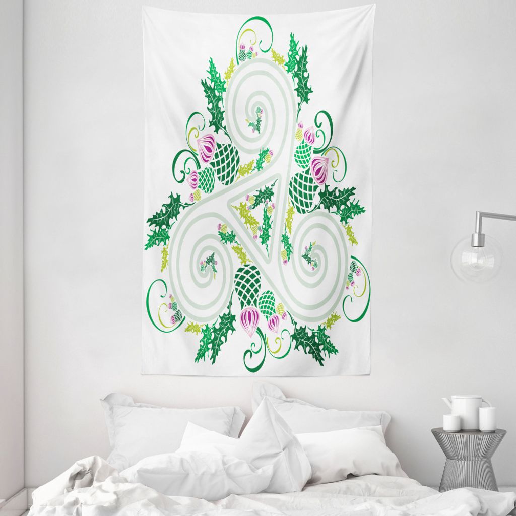 ABAKUHAUS Grün Wandteppich und Tagesdecke, Celtic Geschwungene Linien Kunst aus Weiches Mikrofaser Stoff Waschbar ohne Verblassen Digitaldruck, 14...