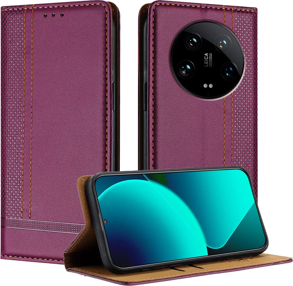 Protezione Pelle Xiaomi 14 Ultra Viola - Stand Integrato Anti-Urto