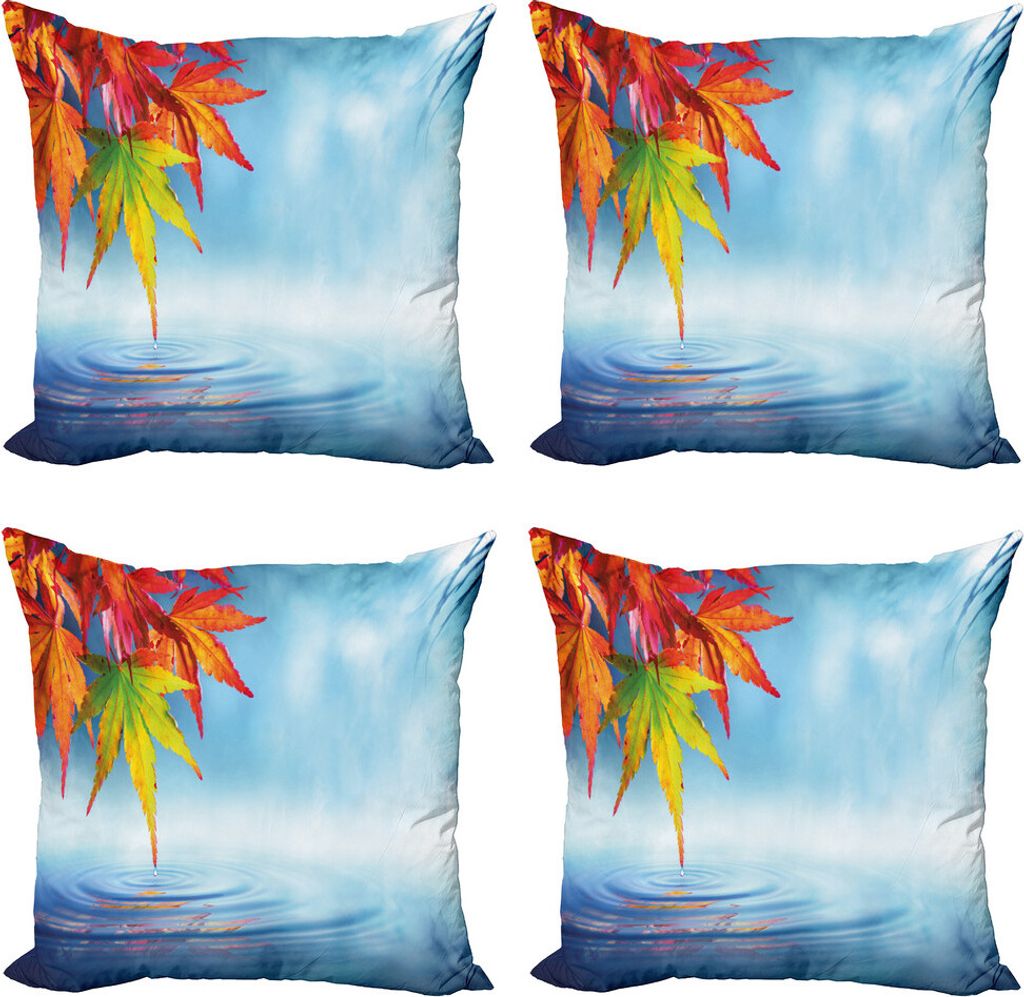 ABAKUHAUS Herbstlaub Kissenbezug Set (4 Stück), Wasser tropft auf See, Moderner Doppelseitiger Digitaldruck, 40 cm x 40 cm, Mehrfarbig