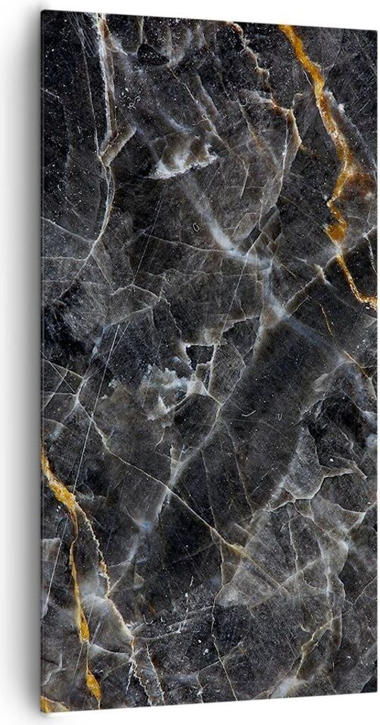 Bild auf Leinwand - Leinwandbild - Einteilig - Marmor Stein Schwarz - 65x120cm - Wand Bild - Wanddeko - Wandbilder - Leinwanddruck - Bilder - Wandd...