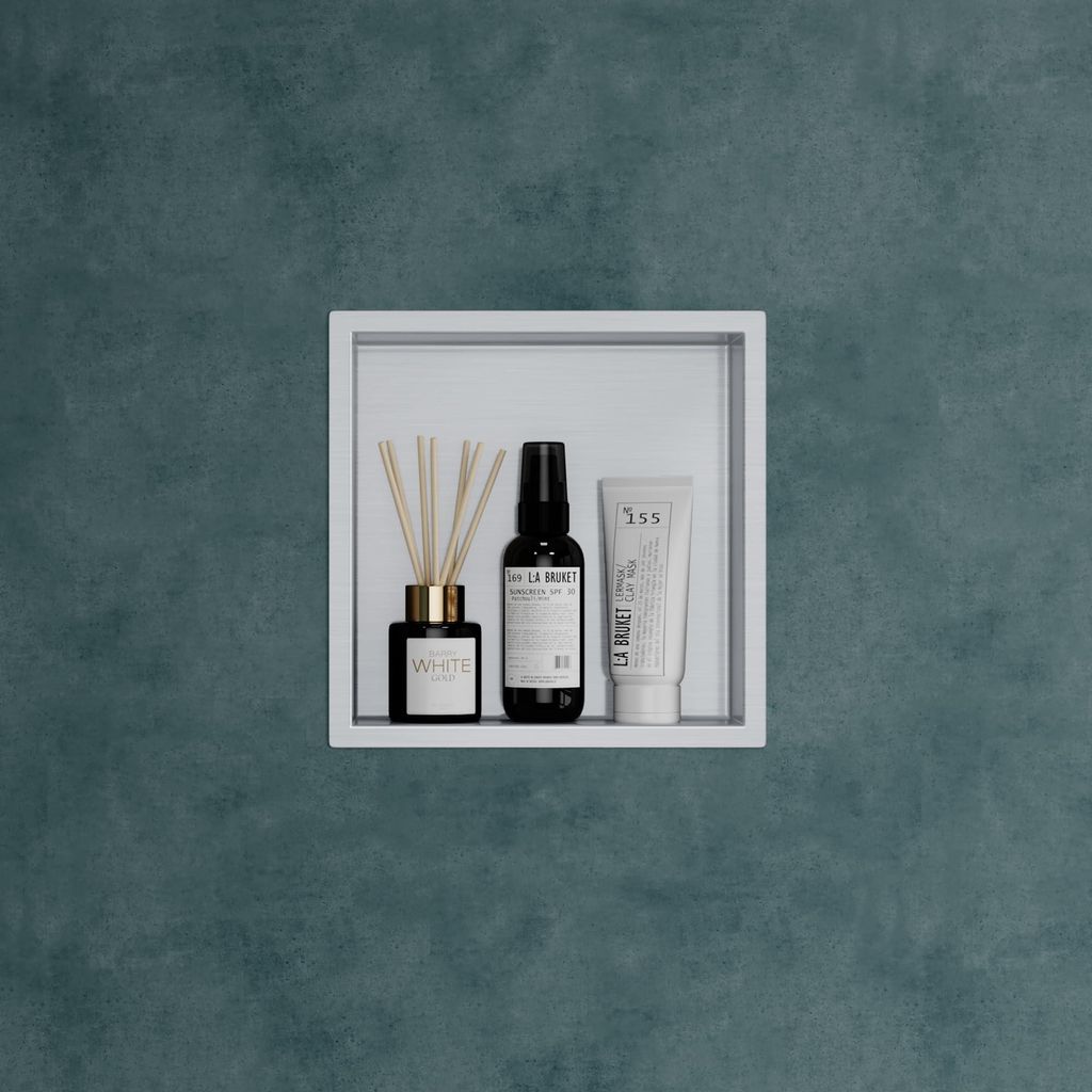 Mai & Mai Wandnische Dusche Silber 30x30x8,3cm | Duschablage Bad befliesbar aus Edelstahl | Duschregal Unterputz-Montage