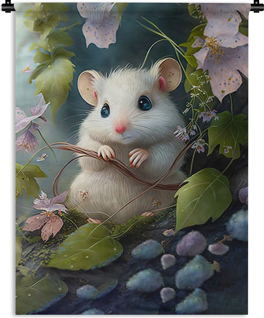 MuchoWow Wandteppich Wandbehang Maus - Wald - Blumen - Illustration - Waldtiere 60x80 cm Tapisserie Dekoration Wandtuch - Decke - Wandtücher - W...