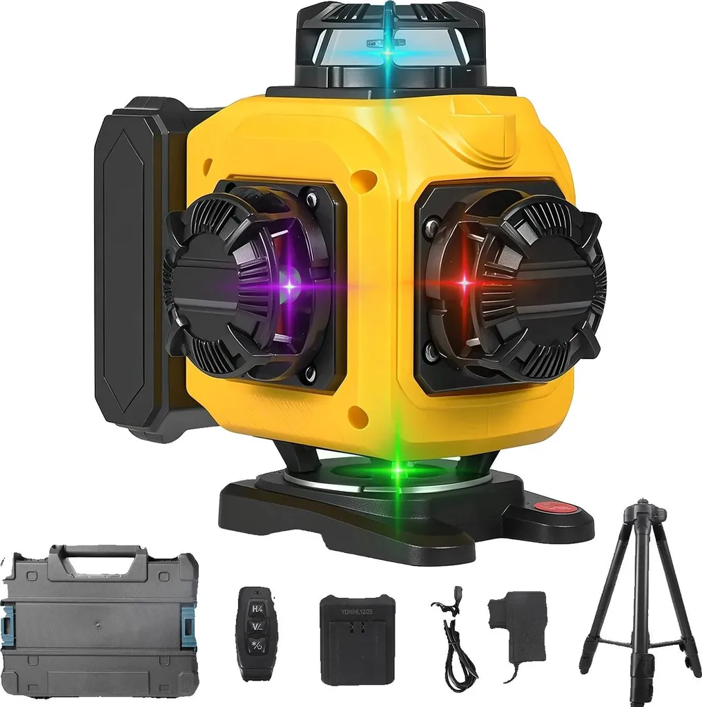 Niveau laser 4D vert 16 lignes rotation 360 haute précision et batterie