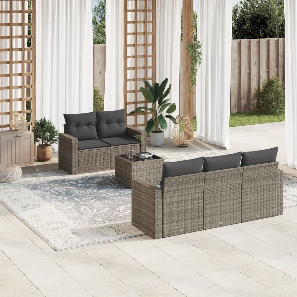 Maison Exclusive - 6-tlg. Garten-Sofagarnitur mit Kissen Grau Poly Rattan