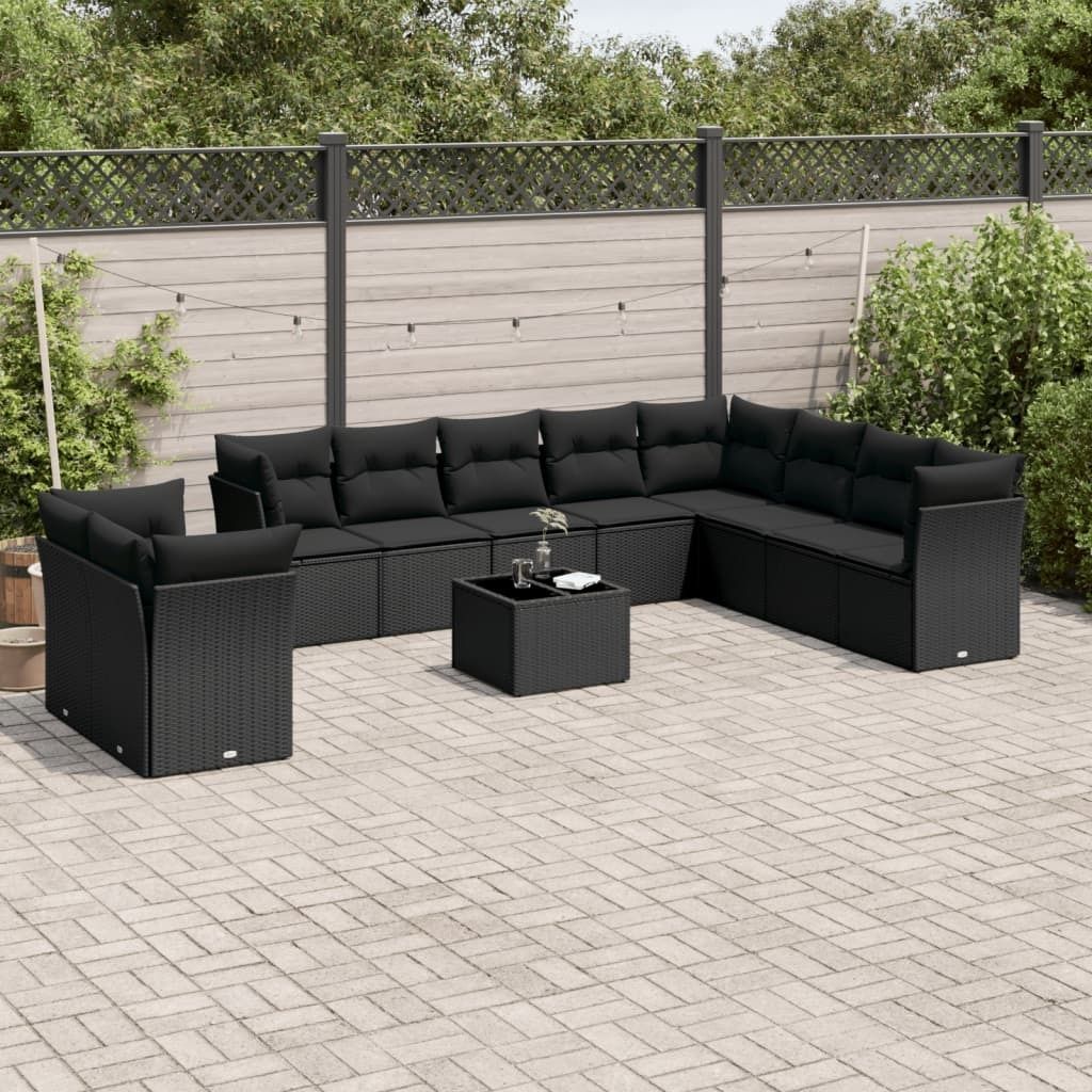 Maison Exclusive - 11-tlg. Garten-Sofagarnitur mit Kissen Schwarz Poly Rattan