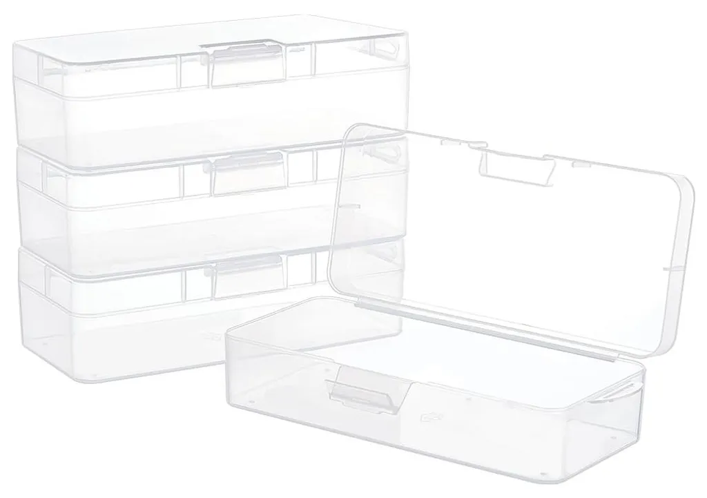 4 Boîtes de Rangement Transparentes 18x7,5x4,7 cm avec Couvercle à Charnière