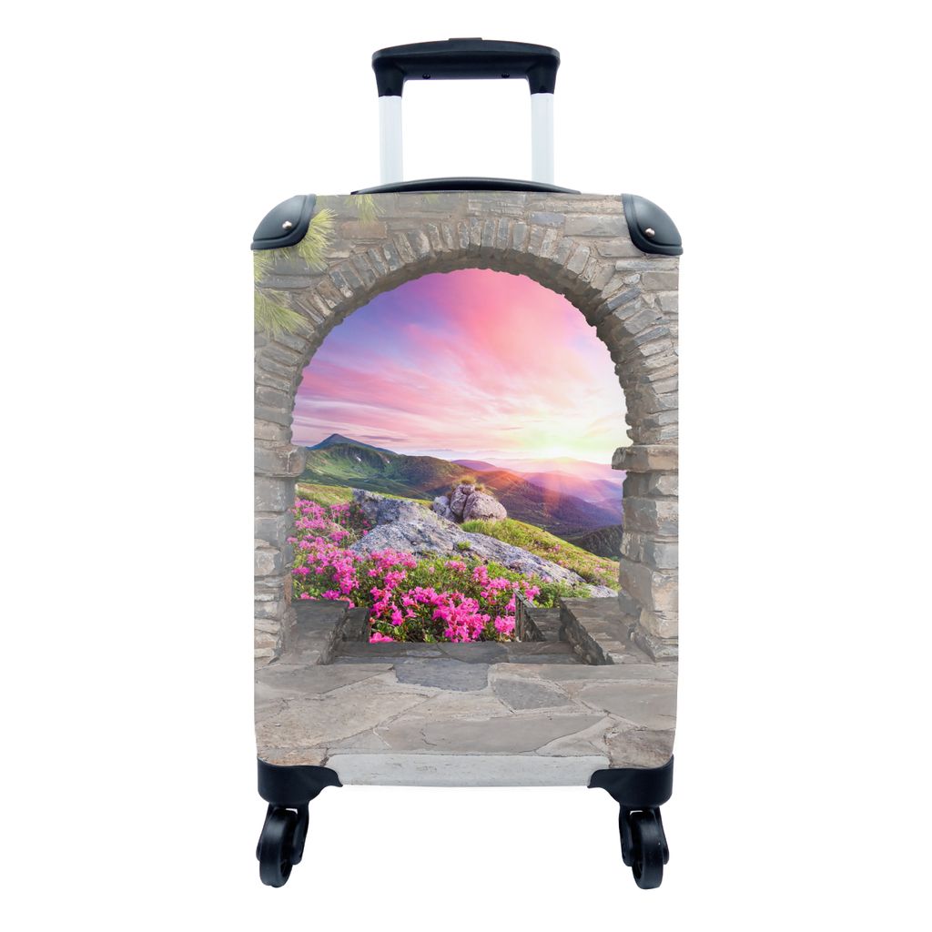 MuchoWow Koffer Handgepäck Trolley Rollkoffer Kleine Reisekoffer mit 4 Rollen - Landschaft - Aussicht - Blumen - Berg - Cabin Size < 55x40x23 cm...