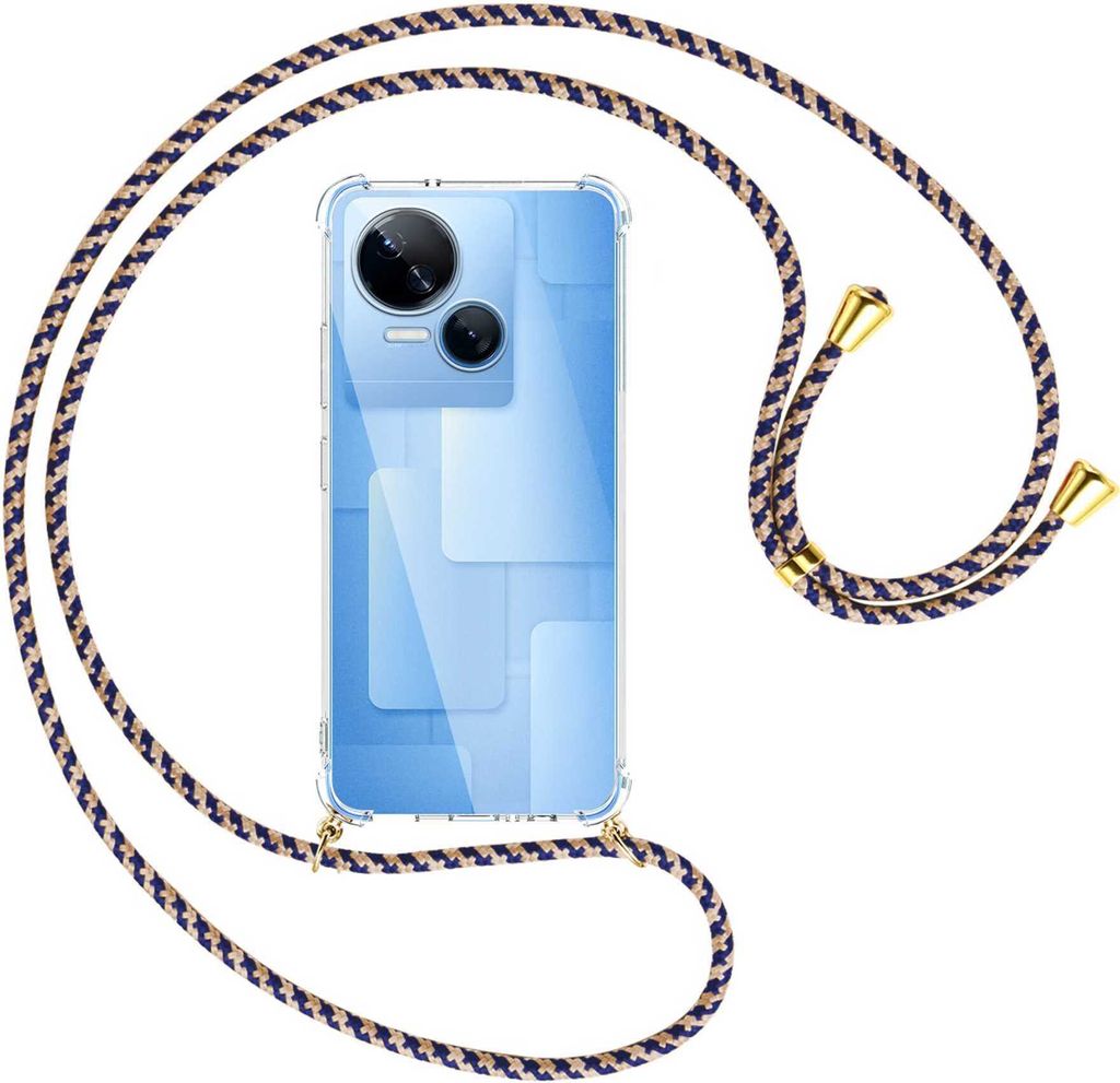 Handykette Backcover-Schutzhülle mit Band (Metall goldfarben) für Tecno Spark 10 5G (KI8, 6.6'') - blau+beige