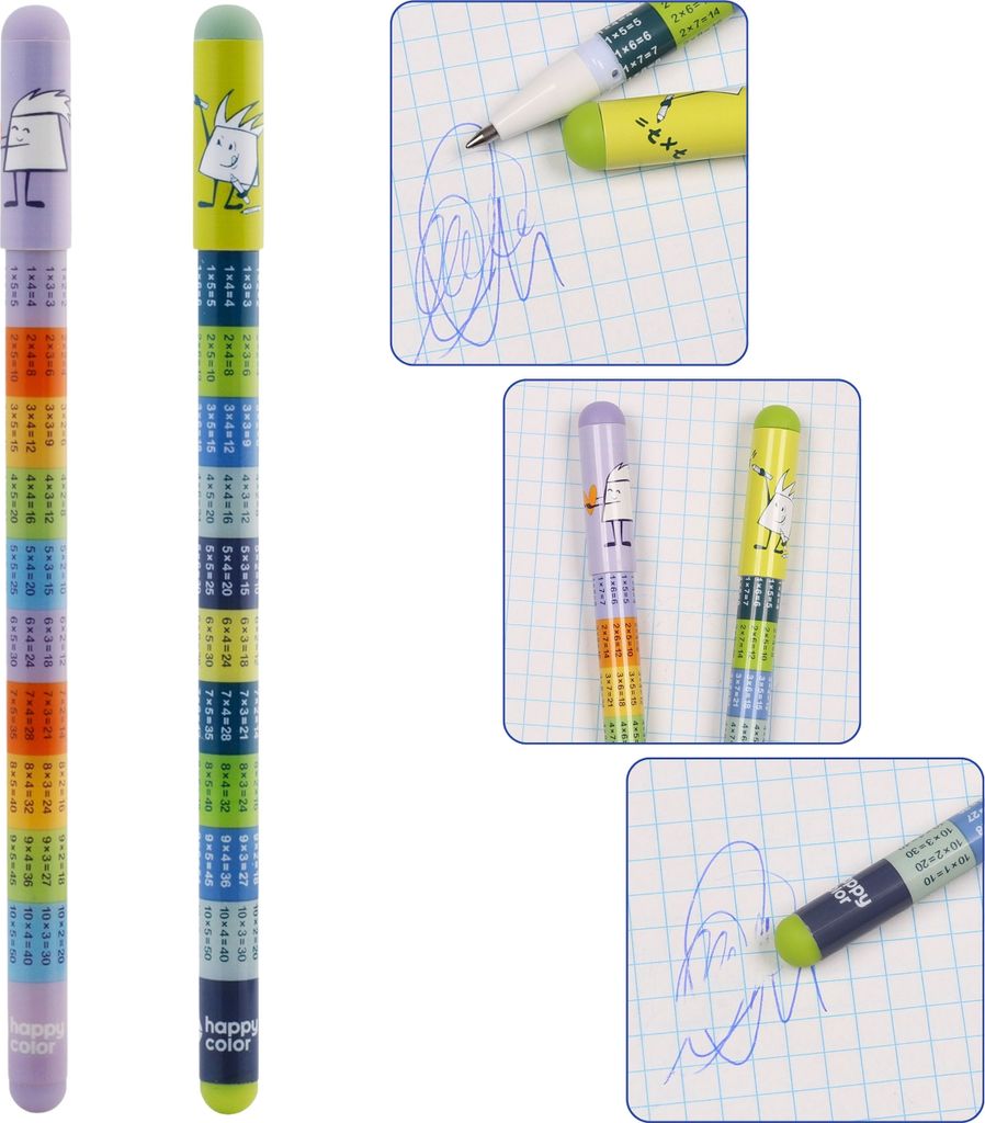 Radierbarer Stift mit Radiergummi, MULTIPLIKATIONSTABELLE, Gelstift, blaue Tinte, schulgeeignet, 0,5 mm