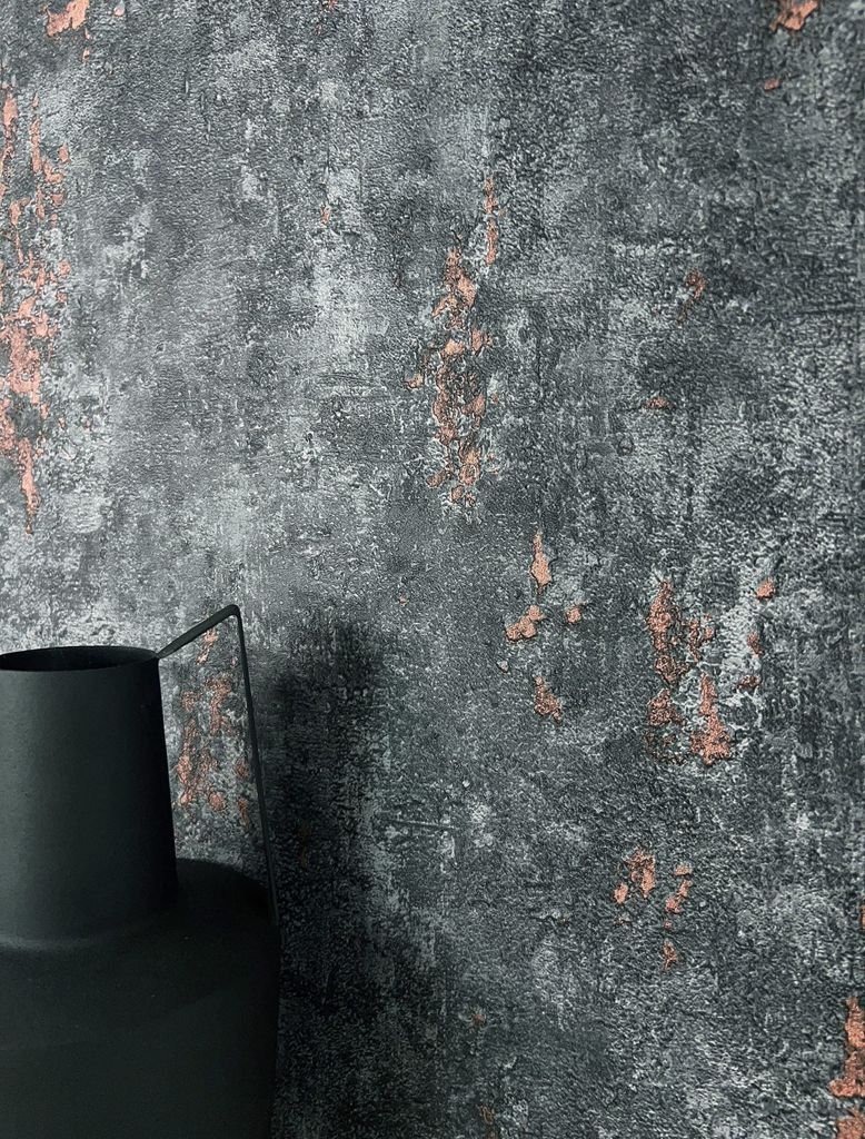 NEWROOM Tapete Grau Vliestapete Beton - Betontapete Modern Anthrazit Kupfer Putz Lava Naturstein Industrial Glanz