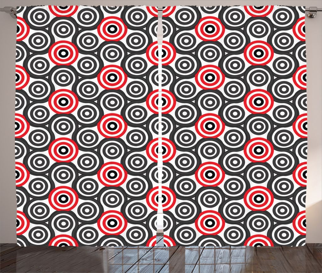 ABAKUHAUS Geometrisch Rustikaler Vorhang, Oval Mosaic, Wohnzimmer Universalband Gardinen mit Schlaufen und Haken, 280 x 245 cm, Schwarz Rot
