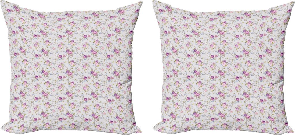ABAKUHAUS Vintage Rose Kissenbezug Set (2Stück), Repetitive Weiche Romantische Töne Floral, 60 x 60 cm, Weiß Baby Pink Fuchsienfarben