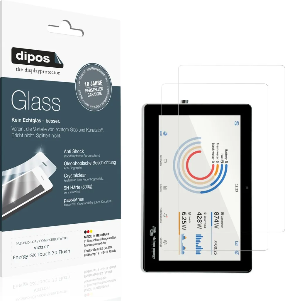 Pellicola Vetro 9H dipos per Victron GX Touch 70 Flush - 2 Pack