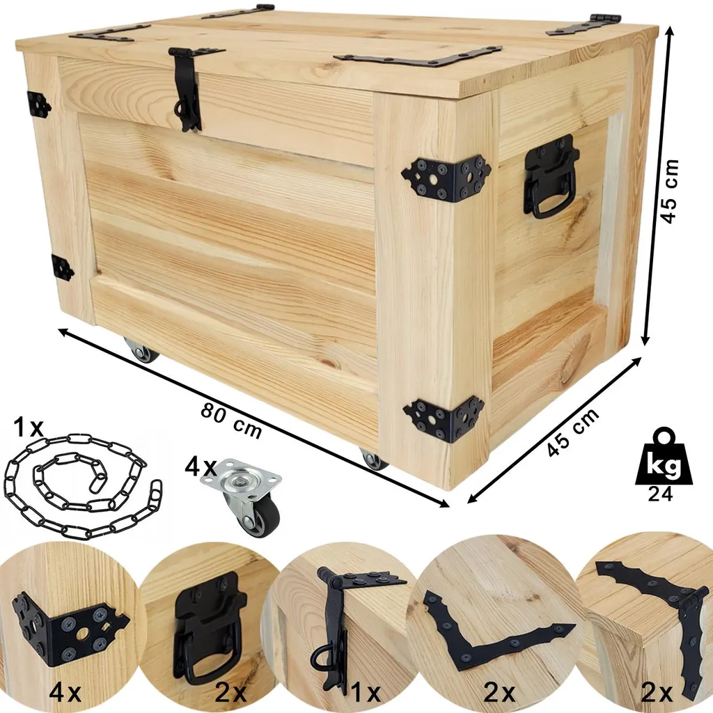 Bac de rangement 80 cm en bois pour jouets et bûches avec roues mobiles - 3