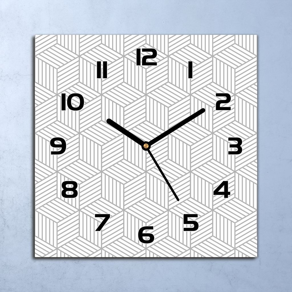 Wanduhr Echt-Glas-Küchenuhr Gestreifte Würfel Quarz Lautlos 30x30 Deko Bilder