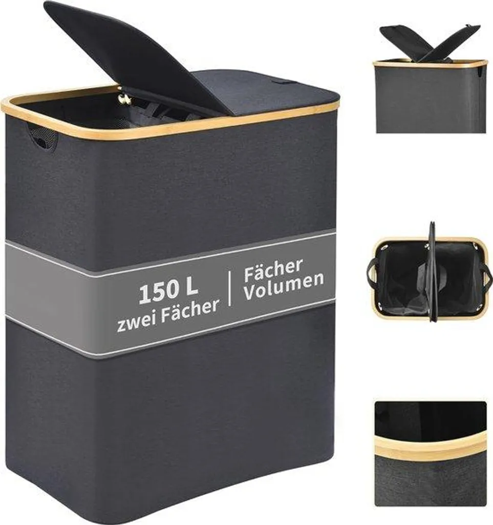 Grand panier à linge XXL 150L gris anthracite pliable et robuste