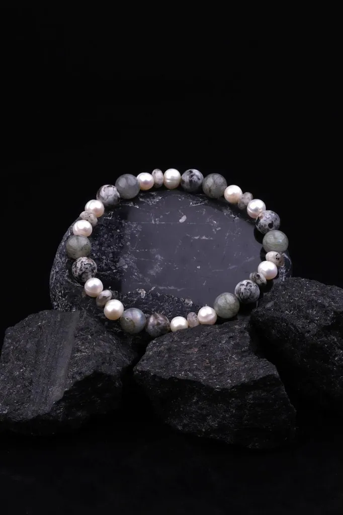 Bracelet Yooperlite fluorescente et Labradorite - Design perles 20 cm