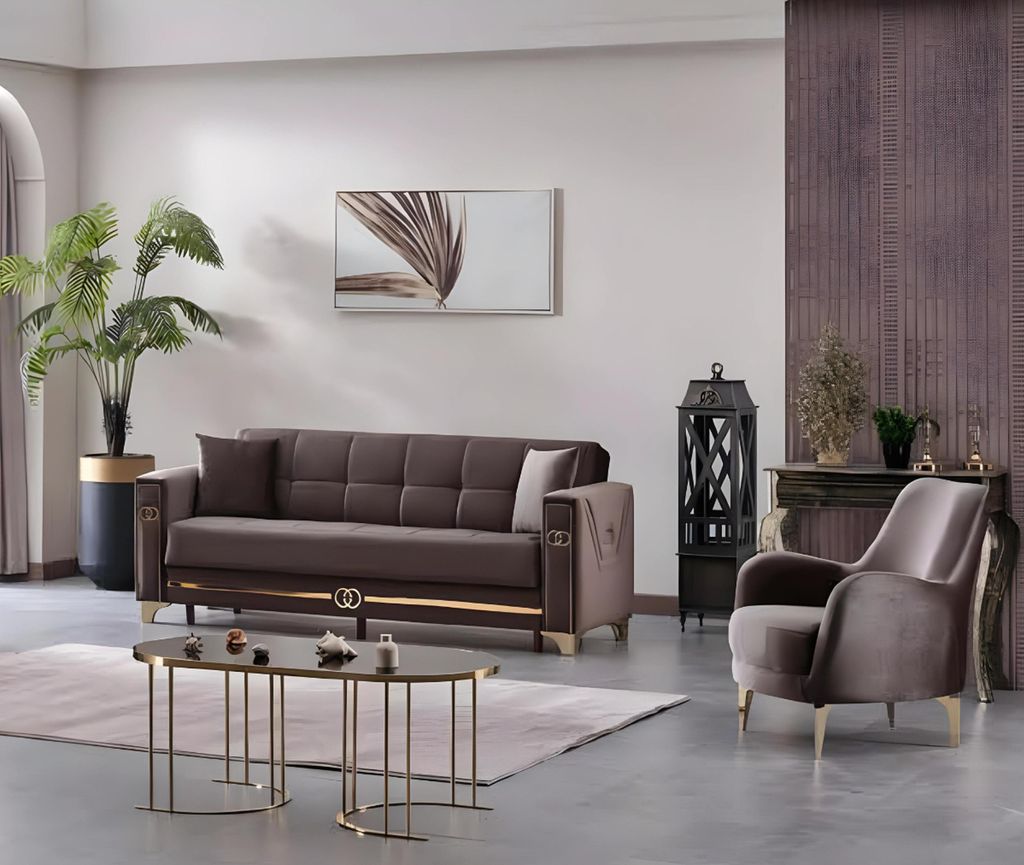Braun Textil Sofagarnitur 2tlg Moderne Möbel Polstermöbel Design Wohnzimmer