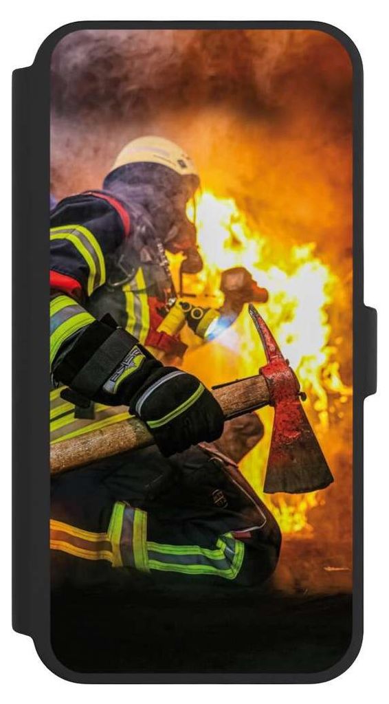 NIVOCASE Klapphülle für Apple iPhone 16 Pro Max Handyhülle aus Kunst Leder NIVOflip schwarz Feuer Feuerwehr Lebensretter