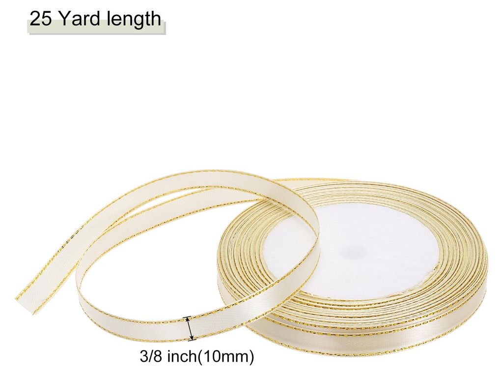 Satinband Geschenkband 22.8 m, 10mm Brei Dekoration Geschenkband mit goldenem Rand, Schleifenband Satin fš¹r Hochzeit, Bastelarbeiten und Geschen...