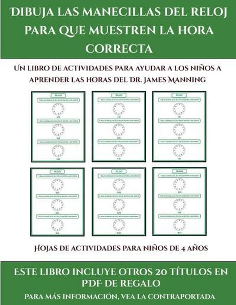 Hojas de actividades para niños de 4 años (Dibuja las manecillas del reloj para que muestren la hora correcta)