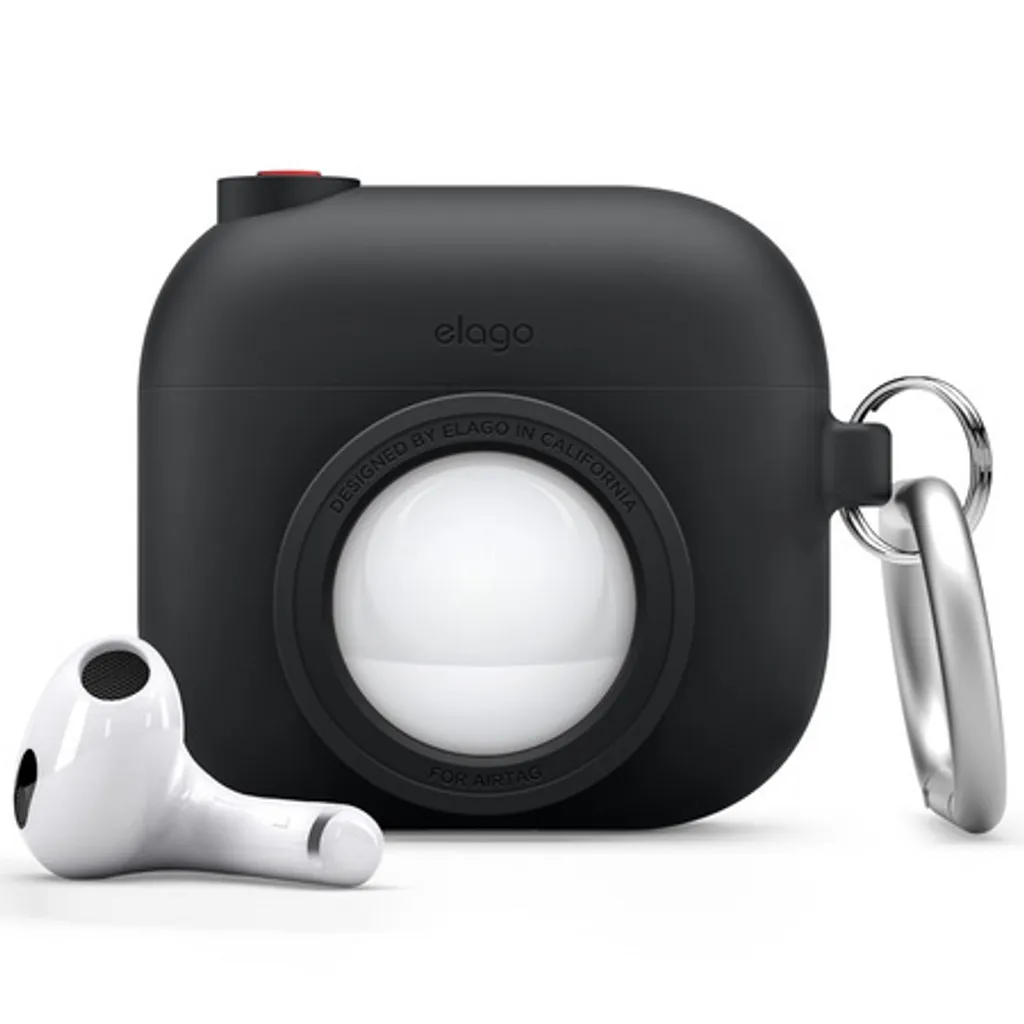 Housse AirPods 3 pour Voyage avec Tracker AirTag Elago Noir Silicone