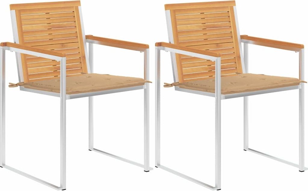 Möbel Gartenstühle mit Kissen 2 Stk. Massivholz Teak und Stahl - Gartenstühle 3061518
