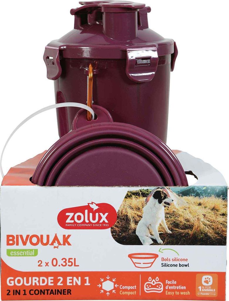 Zolux BVK 2in1 Reiseset Flasche mit Futternapf und Trinknapf rot