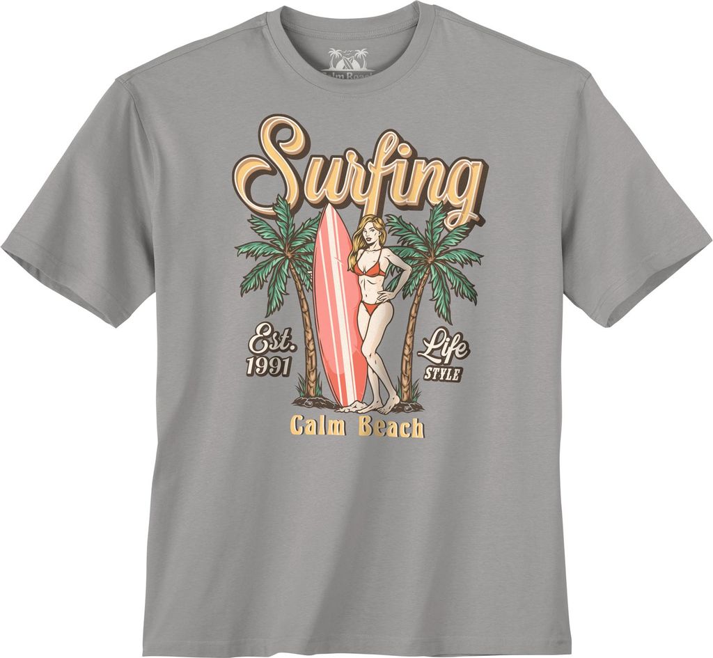 Calm Beach Übergrößen T-Shirt grau Pin-up-Girl Print