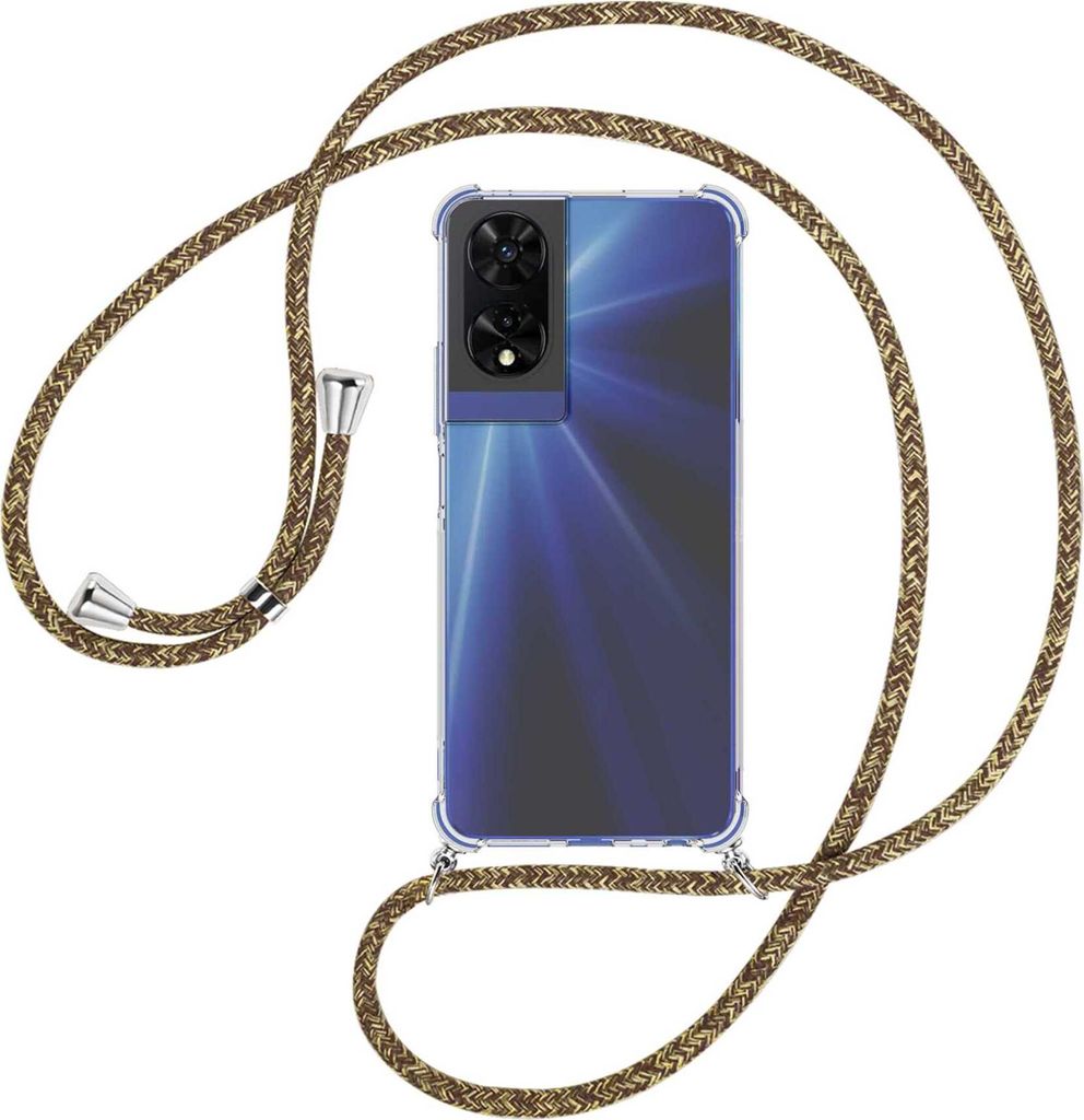 Handykette Backcover-Schutzhülle mit Band (Metall silberfarben) für TCL 505 4G - braun+beige