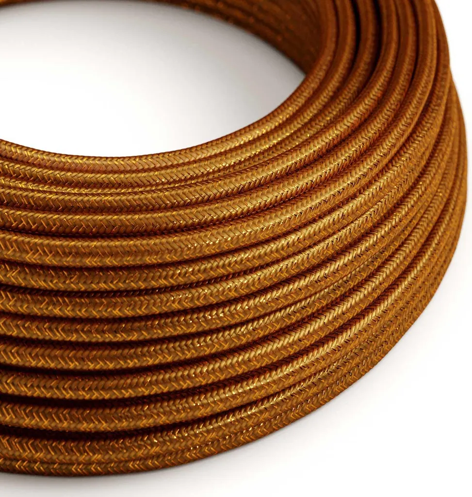Fil électrique décoratif rond en tissu pailleté cuivre 10m pour lampe