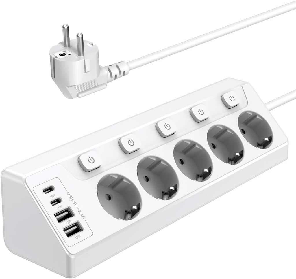 Steckdosenleiste, Steckdosenadapter, EU Steckdose, 5 Fach Produktbild 