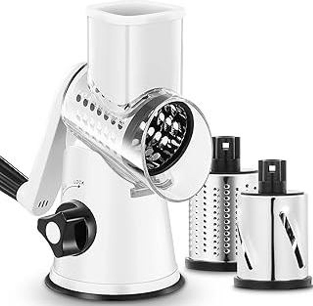 GDL Käsereibe mit Kurbel, Gemüsehobel mit 3 austauschbaren Trommelklingen, Reibe Küche Schnelles Schneiden, Trommelreibe Geeignet für Gemüse, ...