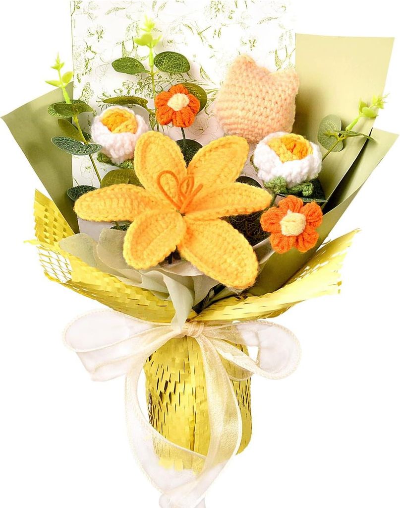 Gestrickter Blumenstrau? šC Gelbe Tulpen, Rosen & G?nseblš¹mchen šC Handgemachte H?kelblumen fš¹r Muttertag, Abschluss, Geburtstag, Lehrerges...
