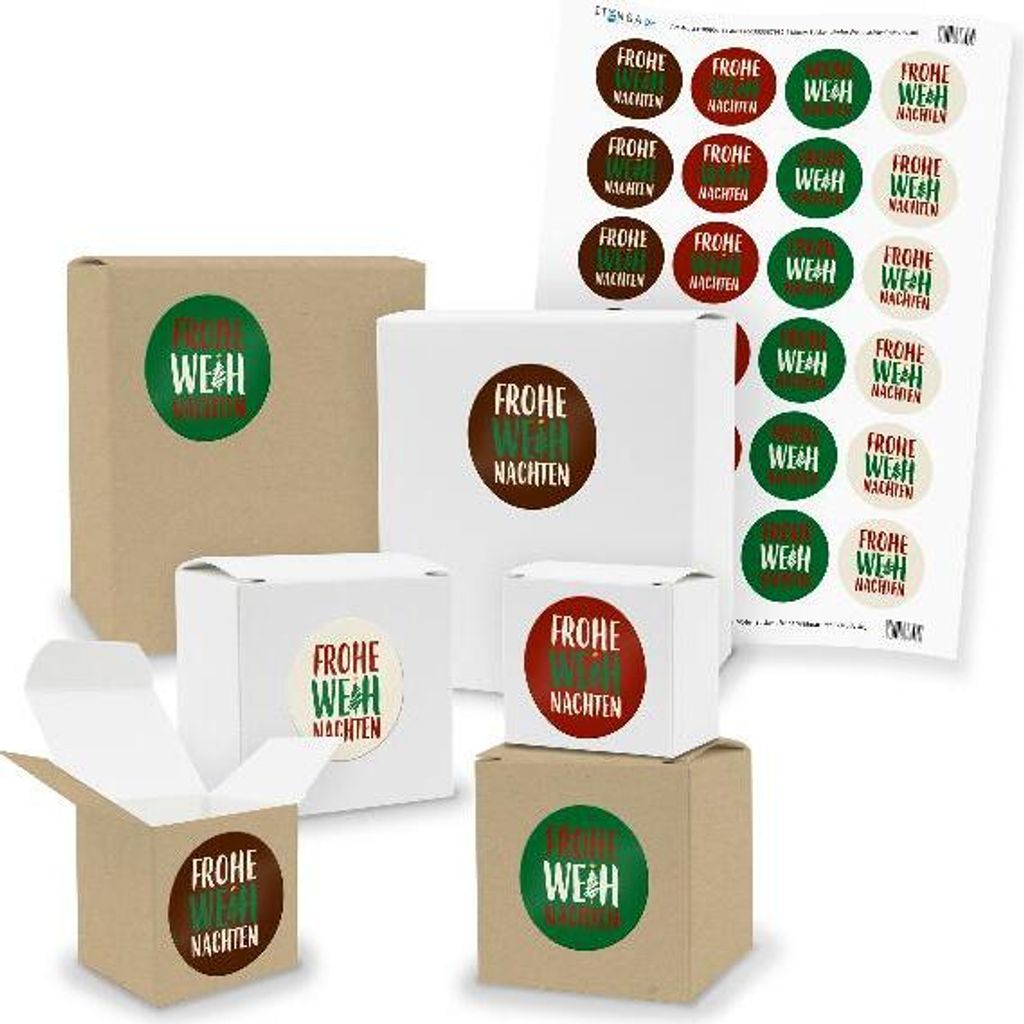 itenga SET 24x kleine Geschenkboxen mit Sticker Frohe Weihnachten (Motiv 48 V03)