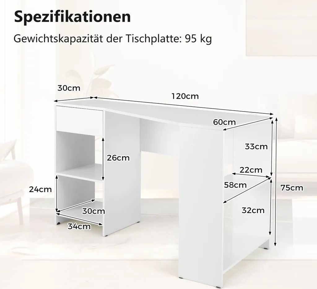 Bureau d'Angle Informatique Moderne avec Rangement Intégré, Blanc - 3