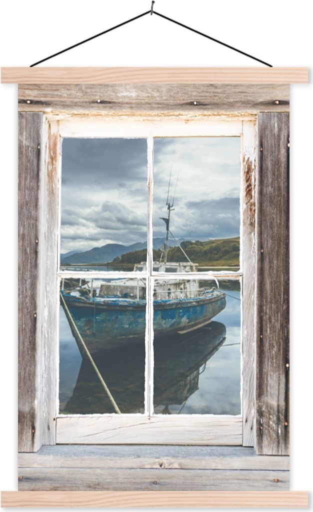 MuchoWow Textilposter Transparent - Boot - Holz 60x90 cm mit holzfarbenen Rahmen - Textil