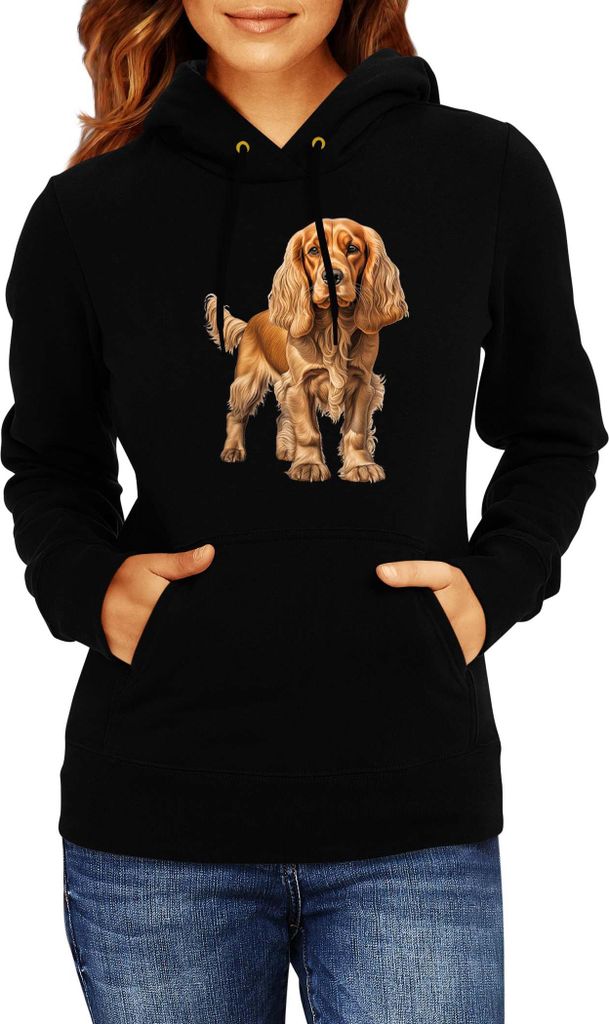 Damen Kapuzenpullover Dogs Breeds Cocker Spaniel Dog Breed 005, Lady XL / Schwarz
