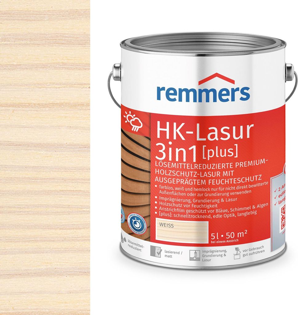 Remmers HK-Lasur 3in1 (plus) 5 L Eimer Weiss TC-990 Immagine del prodotto 