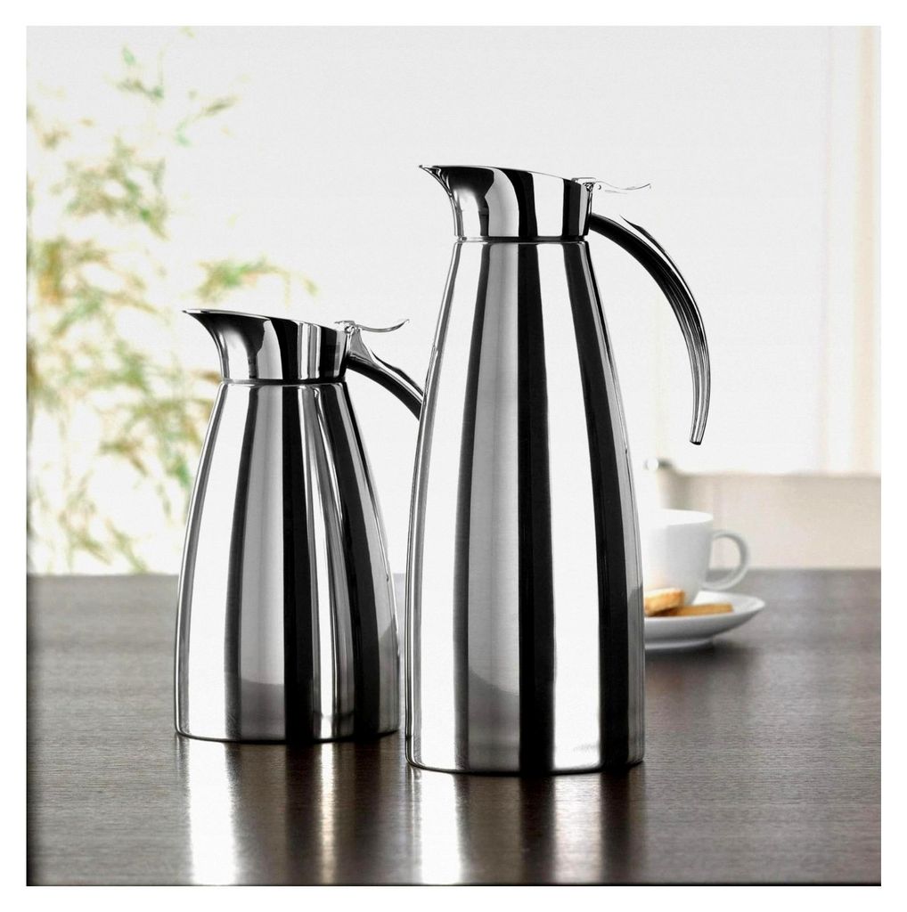 Isolierkanne Edelstahl 1l, Thermoskanne mit Easy Open Verschluss, lange Wärmespeicherung, 12h heiß, 24h kalt, silber, spülmaschinengeeignet, dop...