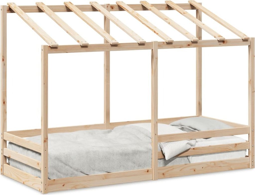 "Rabatt" Kinderbett Stabile - mit Robuste Latten - mit Dach 75x190 cm Massivholz Kiefer - Klassische Betten CC23390