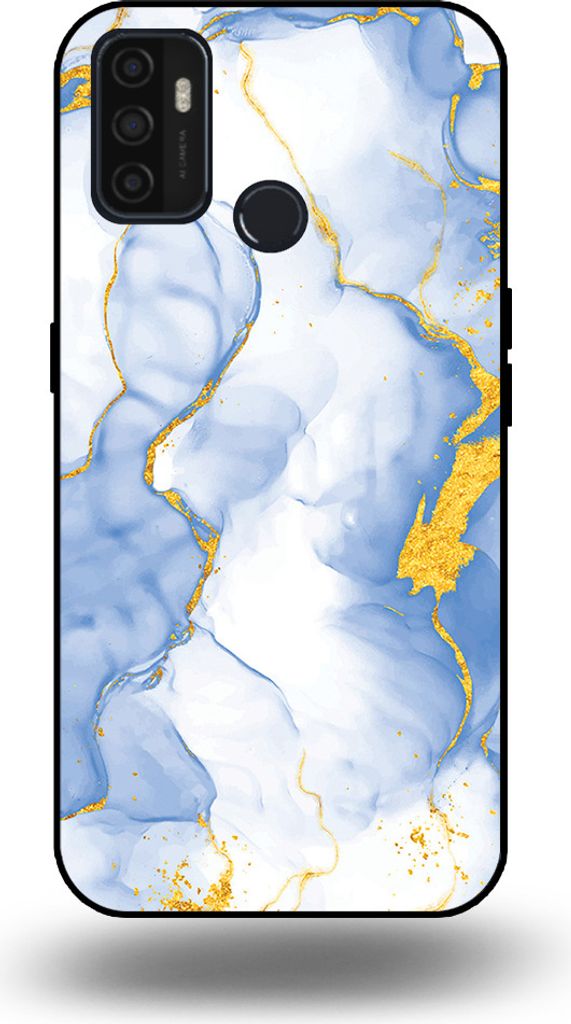 Smartphonica Handytasche passend für OPPO A32 / A53 / A53s mit Hellblau Gold Marmor Print - TPU Backcover Case Hellblau Gold Marmor Design