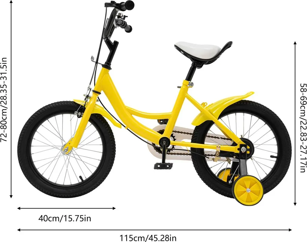 Vélo enfant 16 pouces jaune avec stabilisateurs et cadre acier robuste - 2