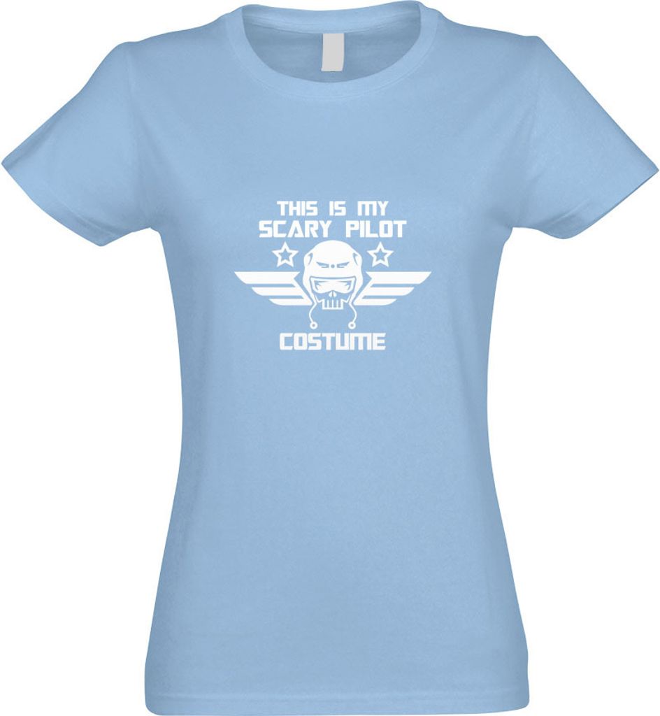 Kiwistar - T-Shirt tailliert - Damen - himmelblau - This is My Scary Pilot Costume - mit Motiv Bedruckt - Funshirt Design - Sport - Freizeit - Dame...