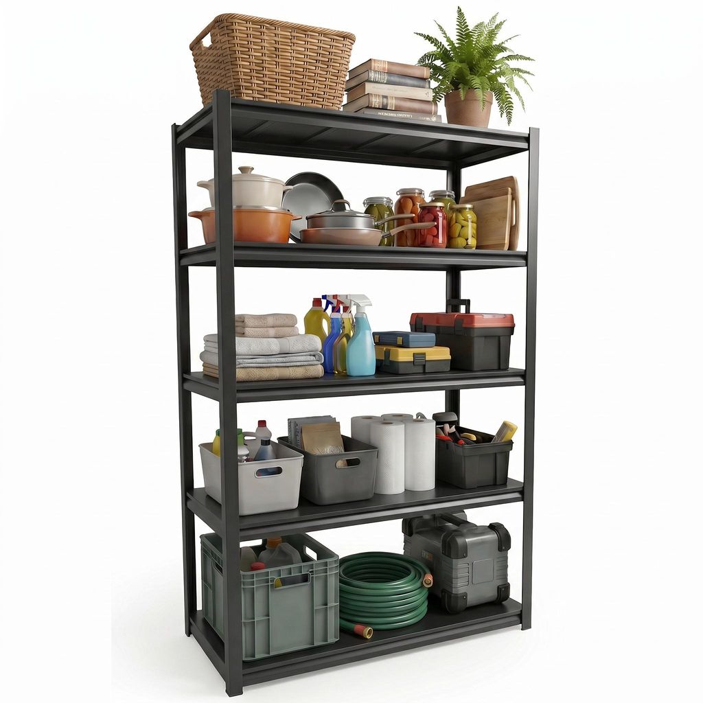 Schwerlastregal Metall 750kg, 183 x 91 x 41 cm, Steckregal mit 5 verstellbaren Ebenen, Garagenregal Lagerregal Kellerregal Werkstattregal, Schwarz