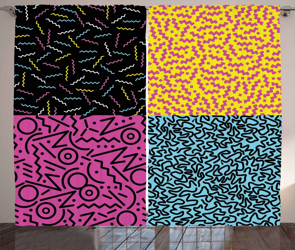 ABAKUHAUS Indie Rustikaler Vorhang, Funky Pop-Gekritzel der Achtzigerjahre, Wohnzimmer Universalband Gardinen mit Schlaufen und Haken, 280 x 225 cm...