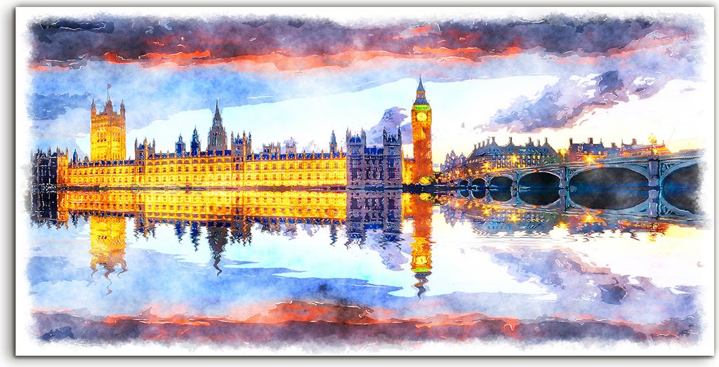 Coloray Acrylbild 120x60 Wandbild Acrylbilder Deko Stadt London Brücke Fluss England