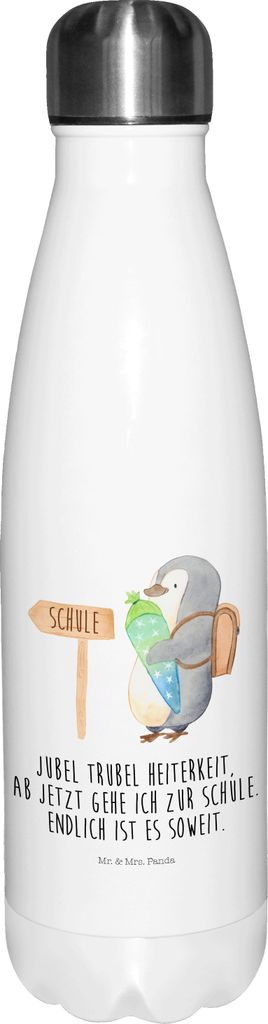 Mr. & Mrs. Panda Trinkflasche Pinguin Schultüte - Weiß - Geschenk, trinkflaschen, Schulanfänger, thermobottle, thermobehälter, Thermosflasche, ...