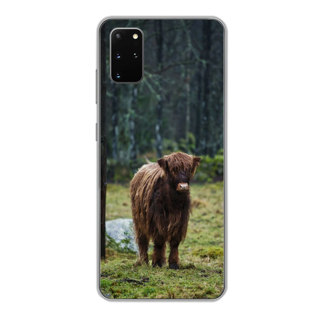 MuchoWow Handyhülle Schutzhülle Hülle für Samsung Galaxy S20 Plus Schottischer Hochländer - Wald - Moos Silikon Softcase Handy Hülle - Hart...