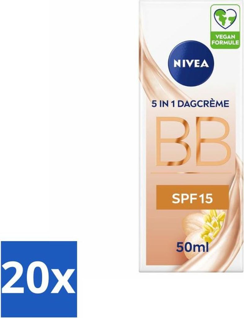 NIVEA – Essentials BB Cream Medium – BB Cream – LSF 15 – Spendet Feuchtigkeit & tarnt – 50 ml - Vorteilspack - 20 Stücke